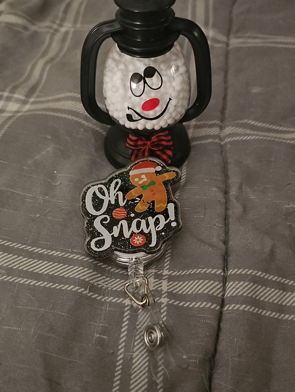 Holiday 'Oh Snap!' Gingerbread Badge Reel - Snowman Lantern